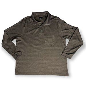 Hagger Brown Tan Texture Henley Polo Business Casual Long Sleeve Shirt Mens XL
